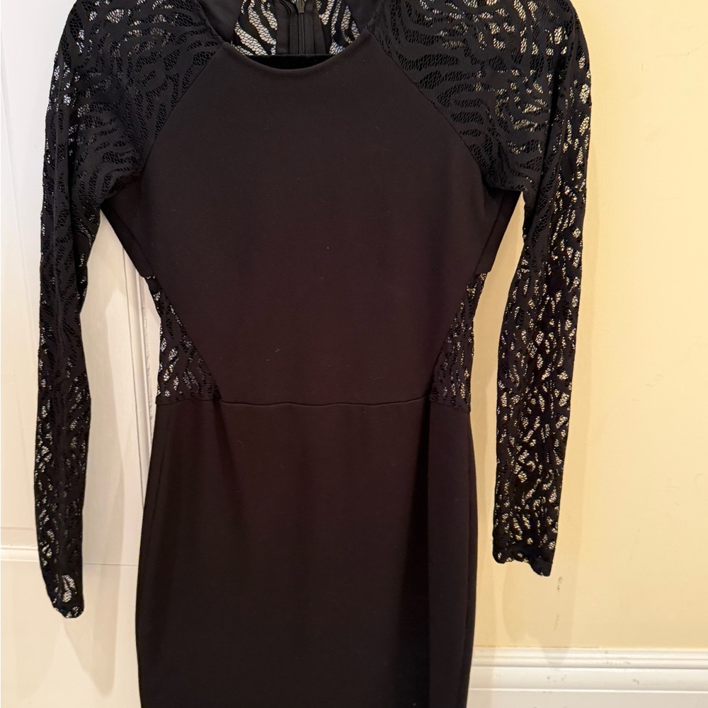 Parker Black Dress with Lace Sleeves